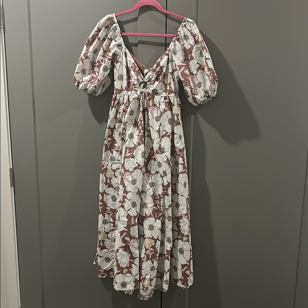 Abercrombie & Fitch Floral Puff Sleeve Midi Dress